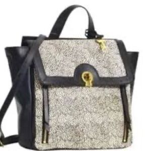 Fossil Amelia White Cheetah Black Leather
Convertible Backpack Crossbody Satchel